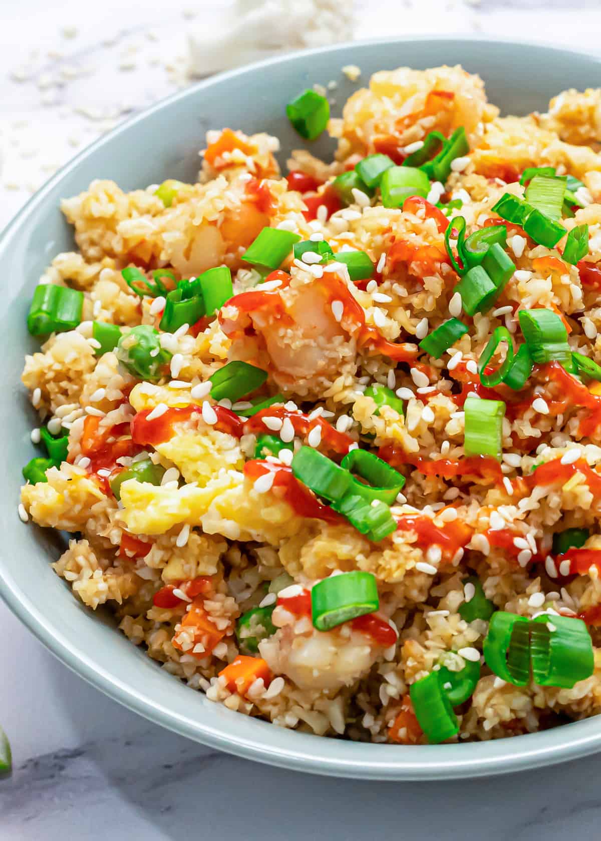 A bowl of healthy cauliflower fried rice.