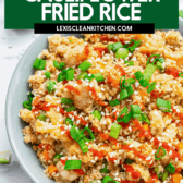 An image of healthy fried rice in a bowl for Pinterest.