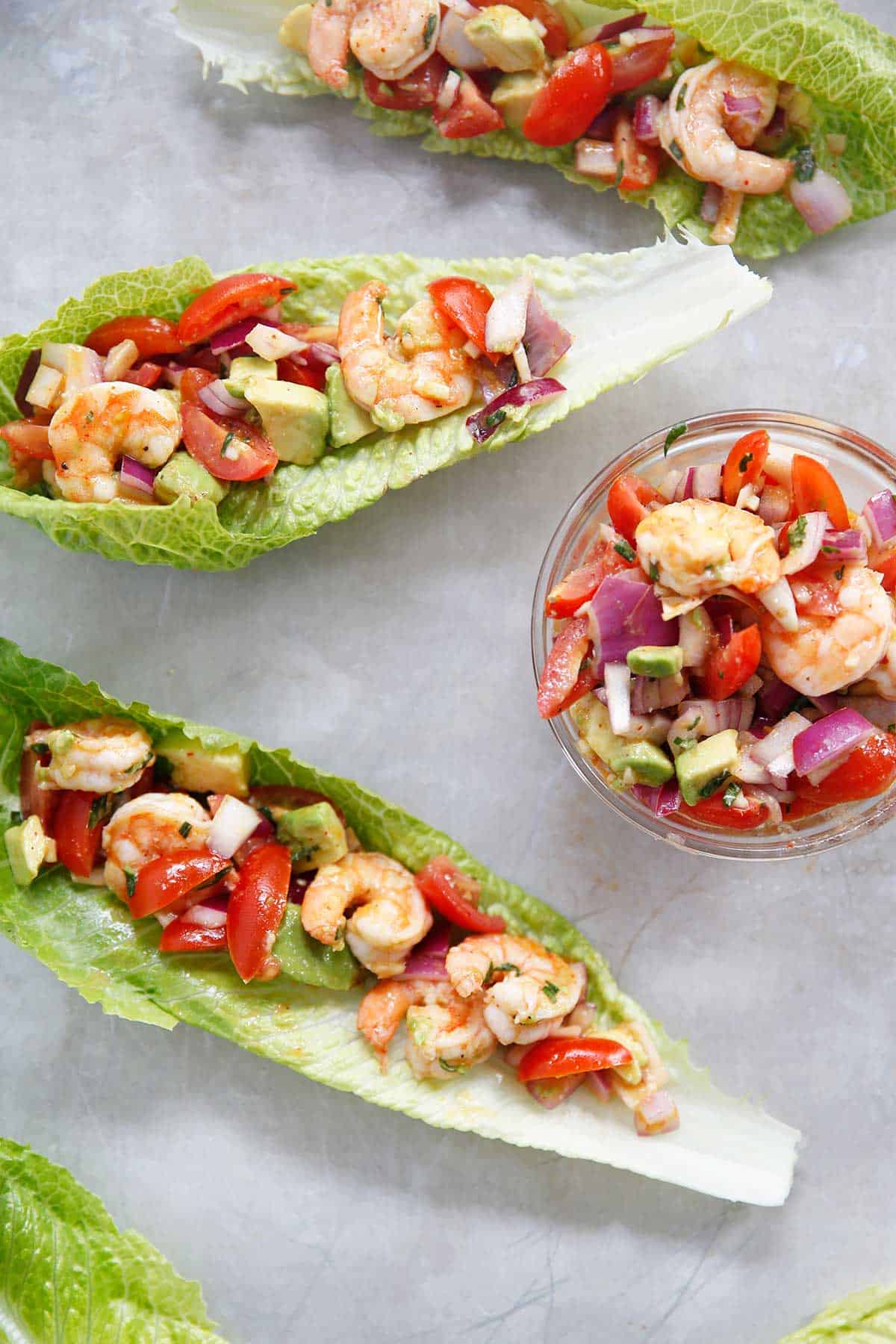 Avocado shrimp salad on lettuce