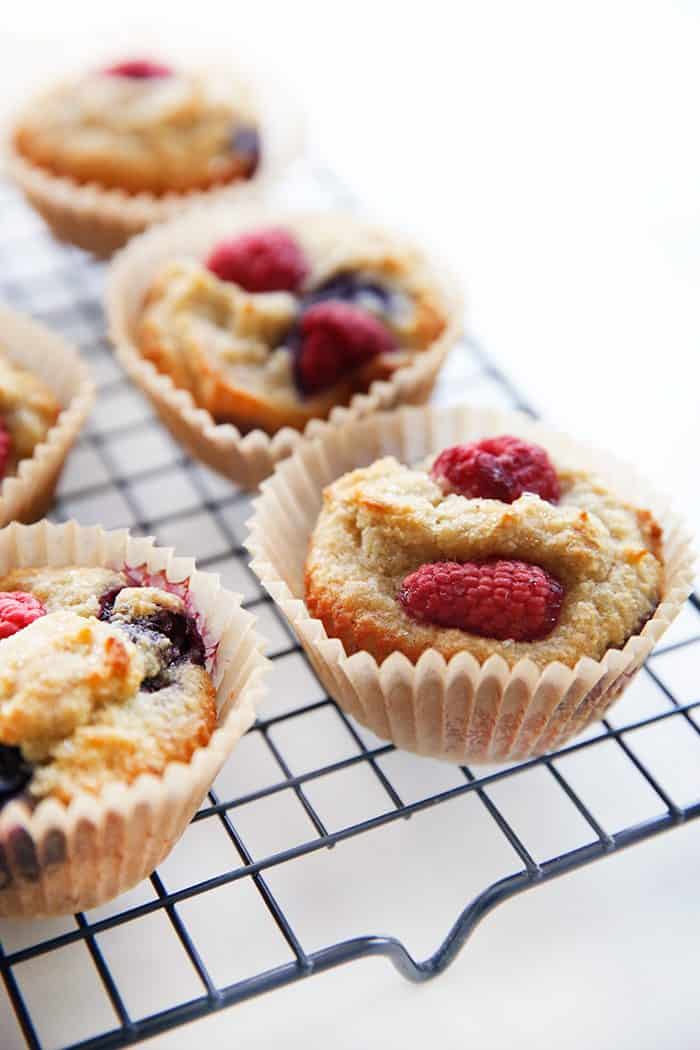 paleo blueberry muffins with raspberries