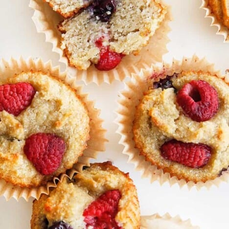 Berry banana muffins in their liners