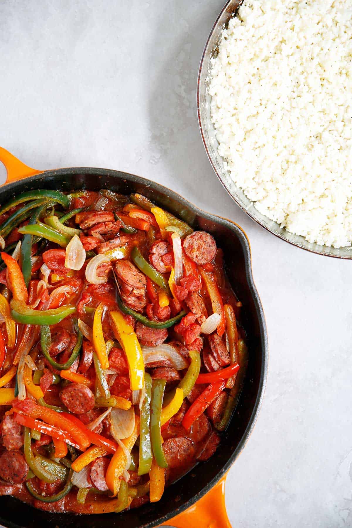 Chicken Sausage and Peppers with cauliflower rice