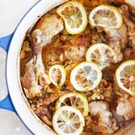 Lemon Roasted Chicken with Garlic, Capers, and Artichokes