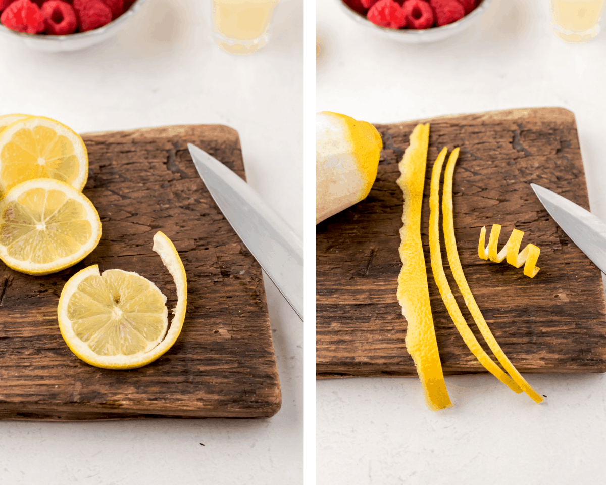 Steps for making a lemon twist.