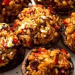 Wild rice stuffed mushrooms up close.
