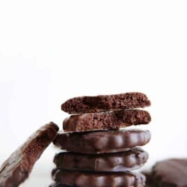 Paleo Thin Mints stacked on top of each other.