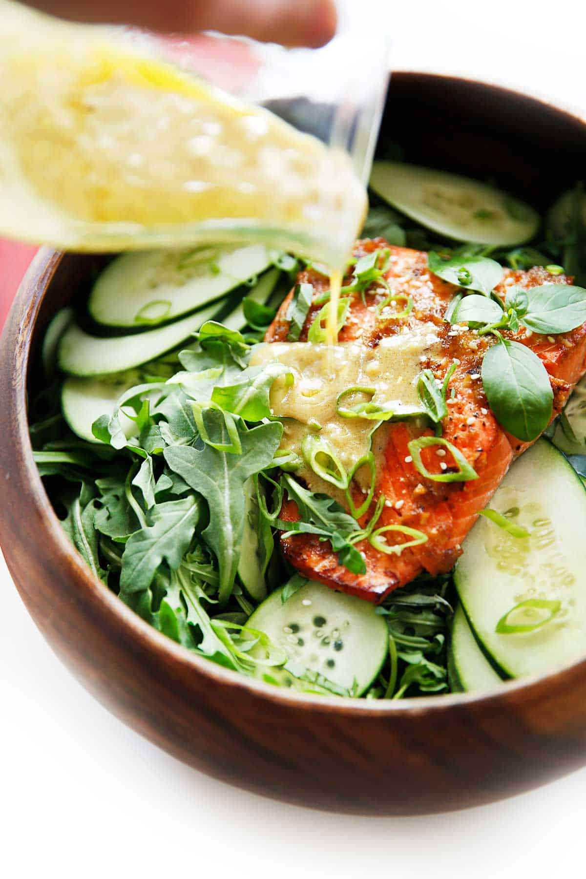 Thai Ginger Basil Arugula Salmon Salad
