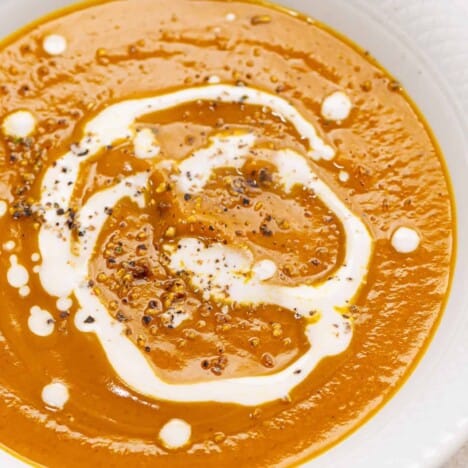 Curry butternut squash soup in a bowl.