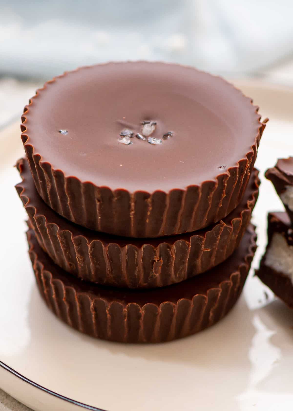 Three mint chocolate cups stacked on top.
