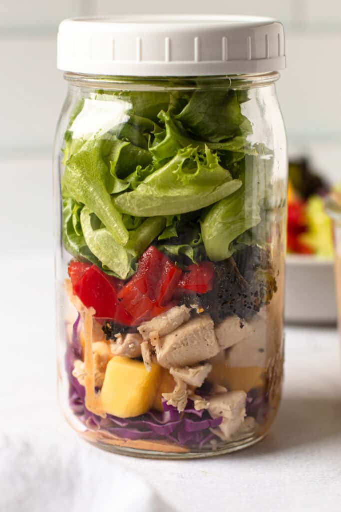 Thai chopped chicken salad in a mason jar.