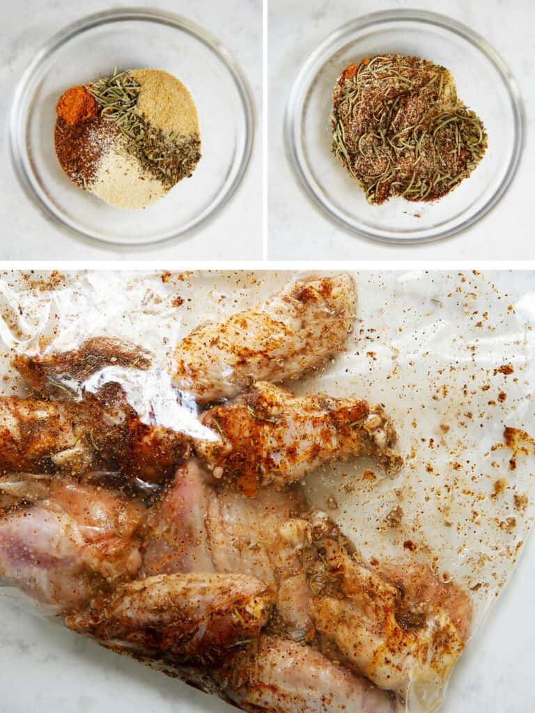 Steps for making dry rub wings.