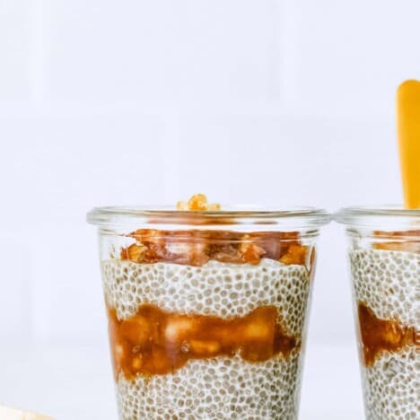 banana chia pudding in a jar ready to eat