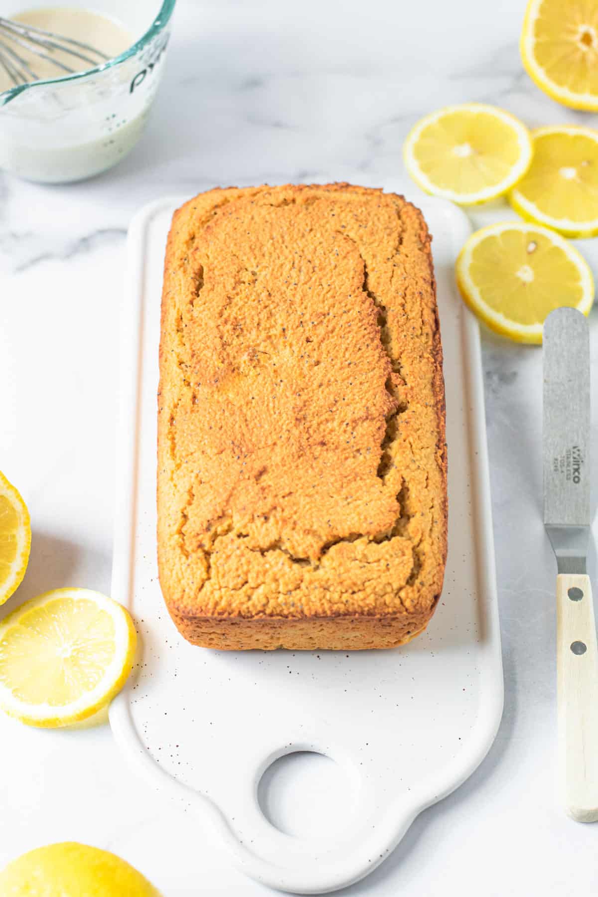 Baked healthy lemon poppy seed bread.