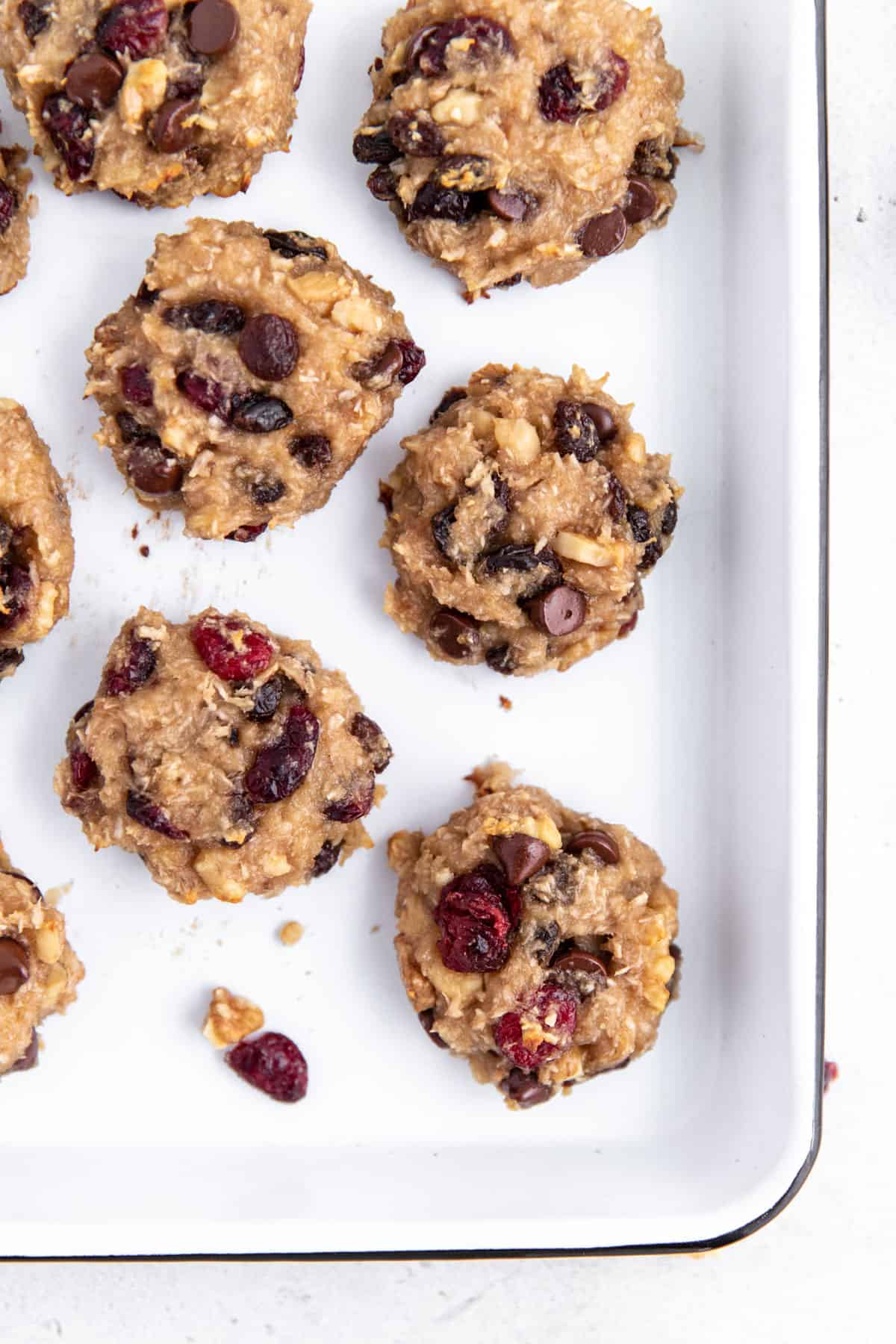 Breakfast cookies on a baking sheet.