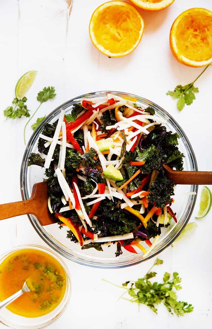 Jicama Kale Salad with Orange Lime Dressing