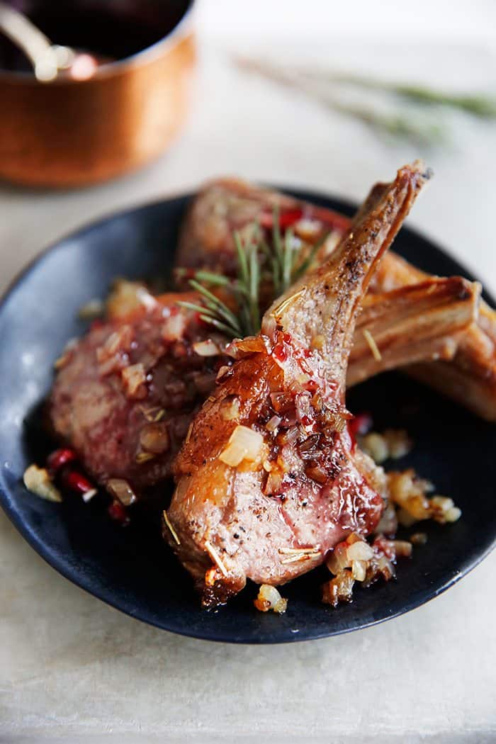 Lamb Chops with Crispy Shallots and Pomegranate Sauce