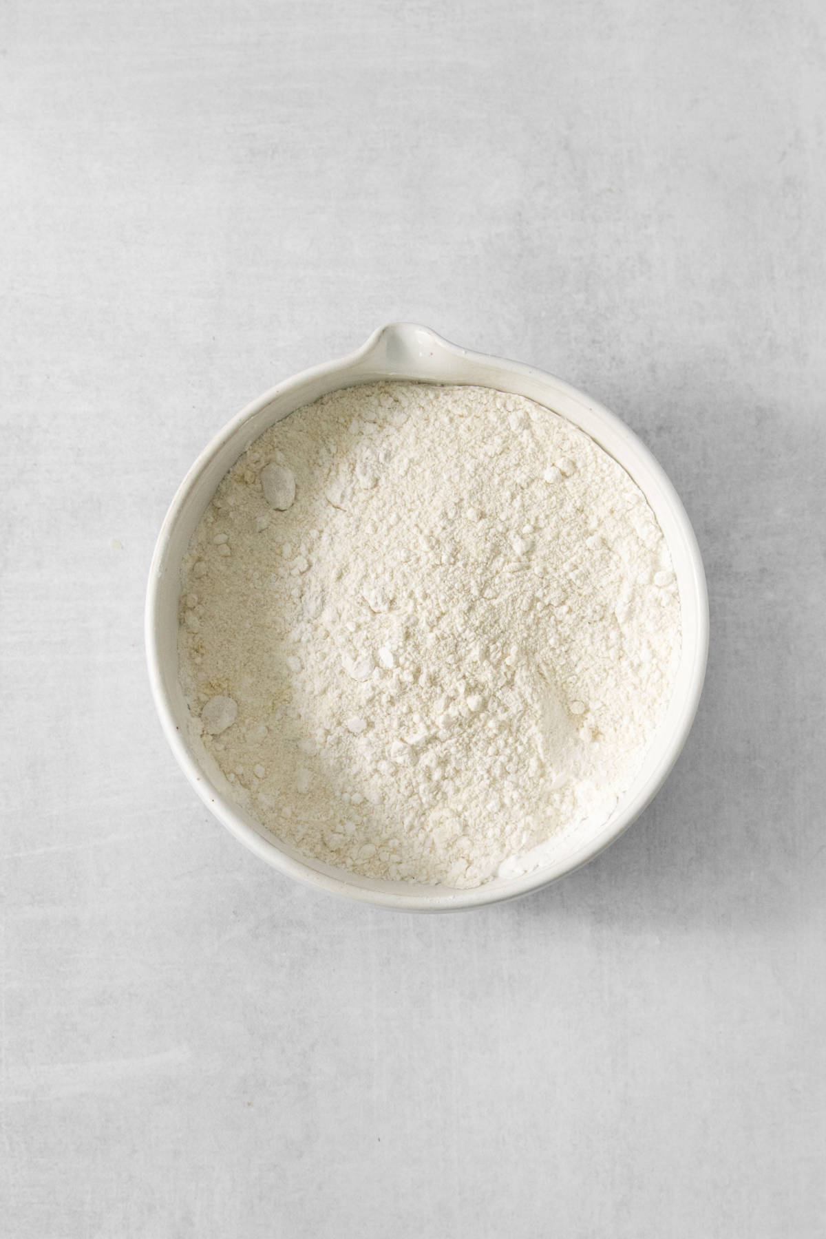 overhead image of a bowl of homemade pancake mix.
