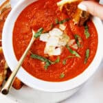 tomato basil soup recipe with grilled cheese dipped in