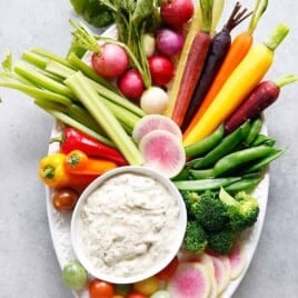 Crudité Platter with Dairy-free Tzatziki Sauce.