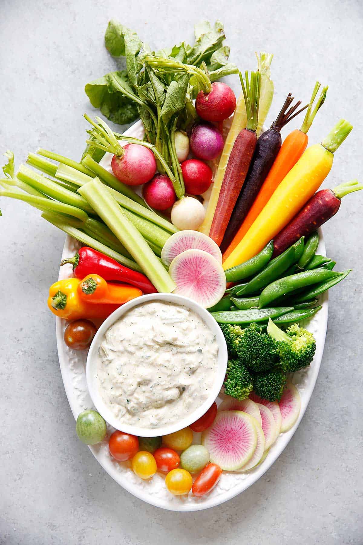 Crudité Platter with Dairy-free Tzatziki Sauce.