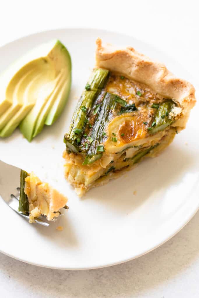 A slice of gluten-free quiche.