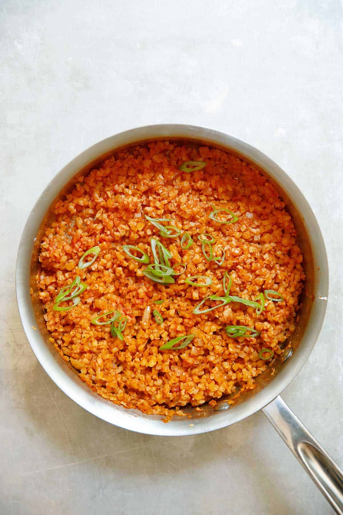 a pan full of Mexican cauliflower rice.