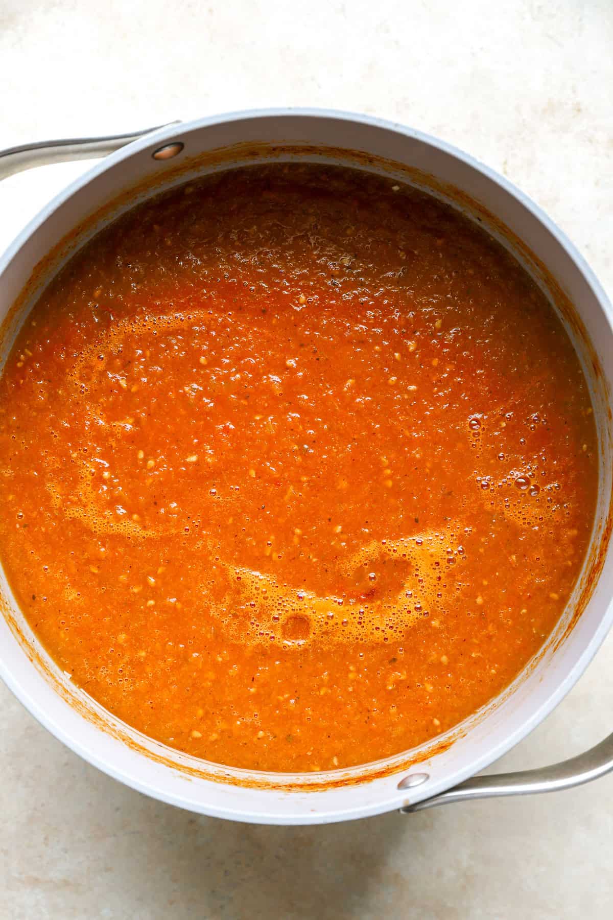 A large pot of tomato sauce.