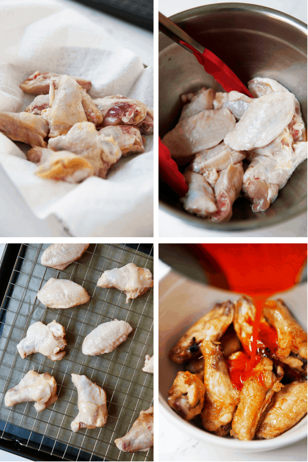 Preparation photos to make baked buffalo wings.