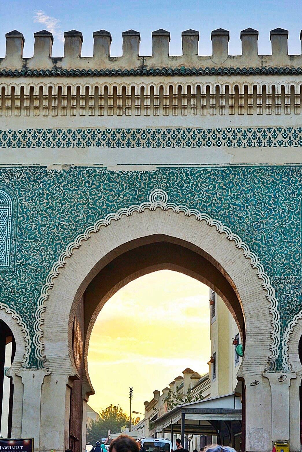 The Blue Gate of Fes at Sunset in Morocco