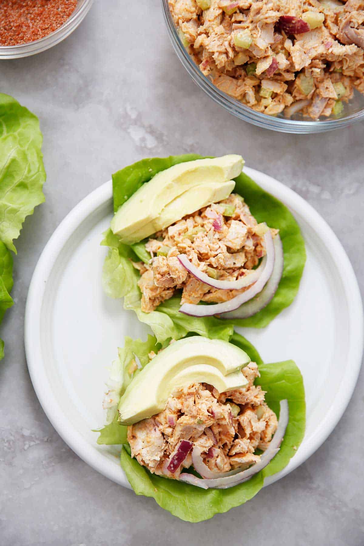 Smoky Chicken Salad Lettuce Boats with Avocado