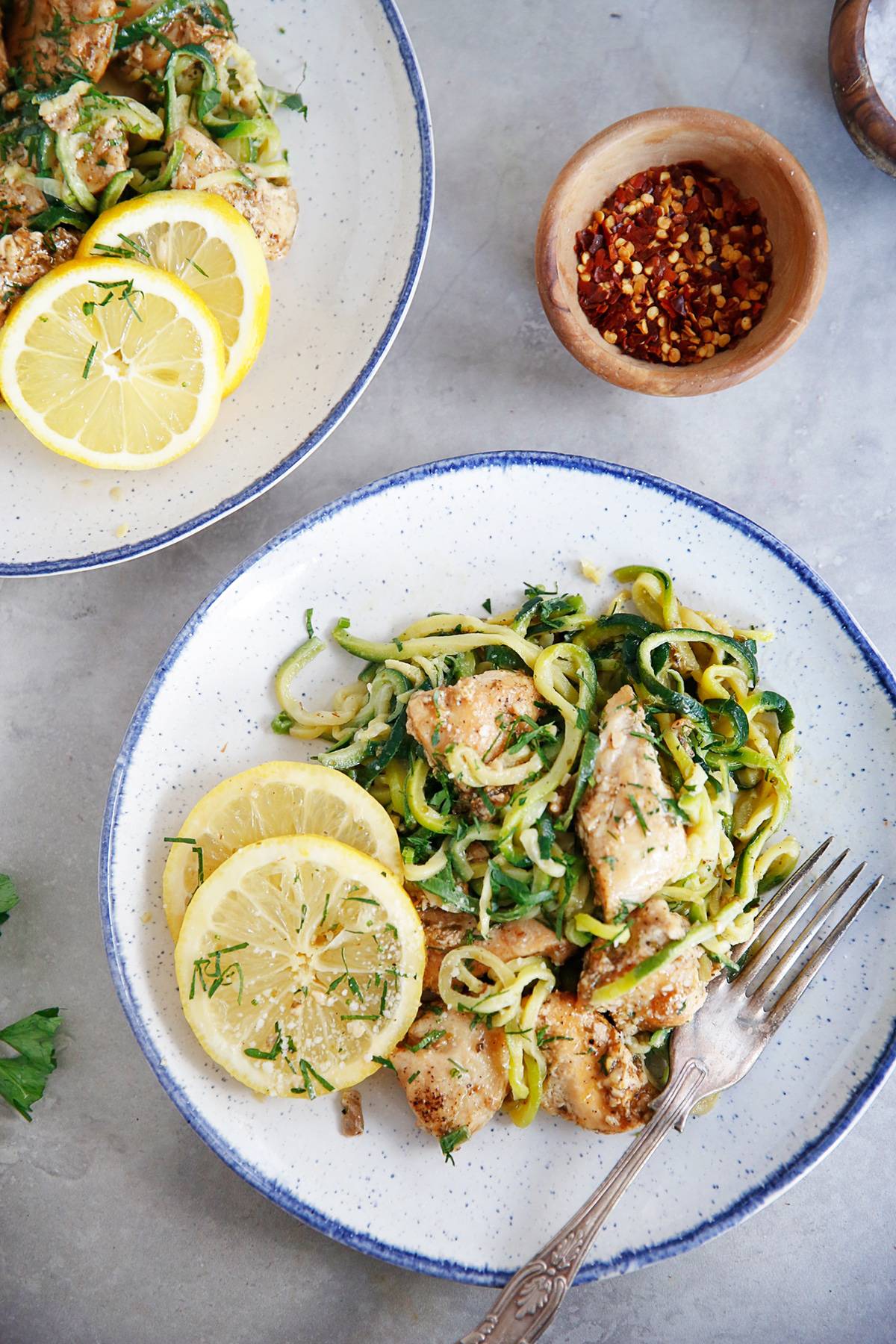 Parmesan Lemon Chicken with Spiralized Zucchini Noodles