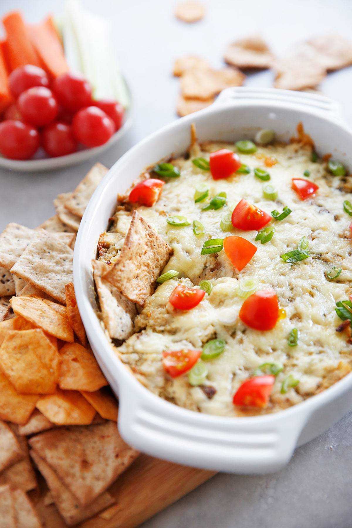 Chicken Bacon Ranch Baked Hummus Dip