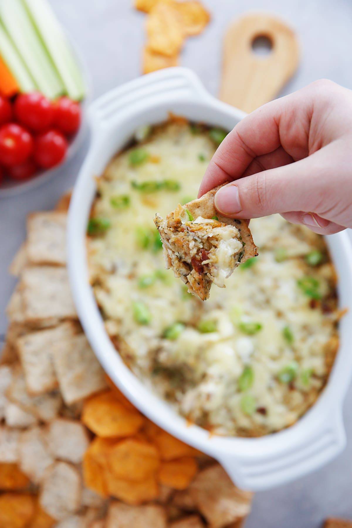 Chicken Bacon Ranch Baked Hummus Dip