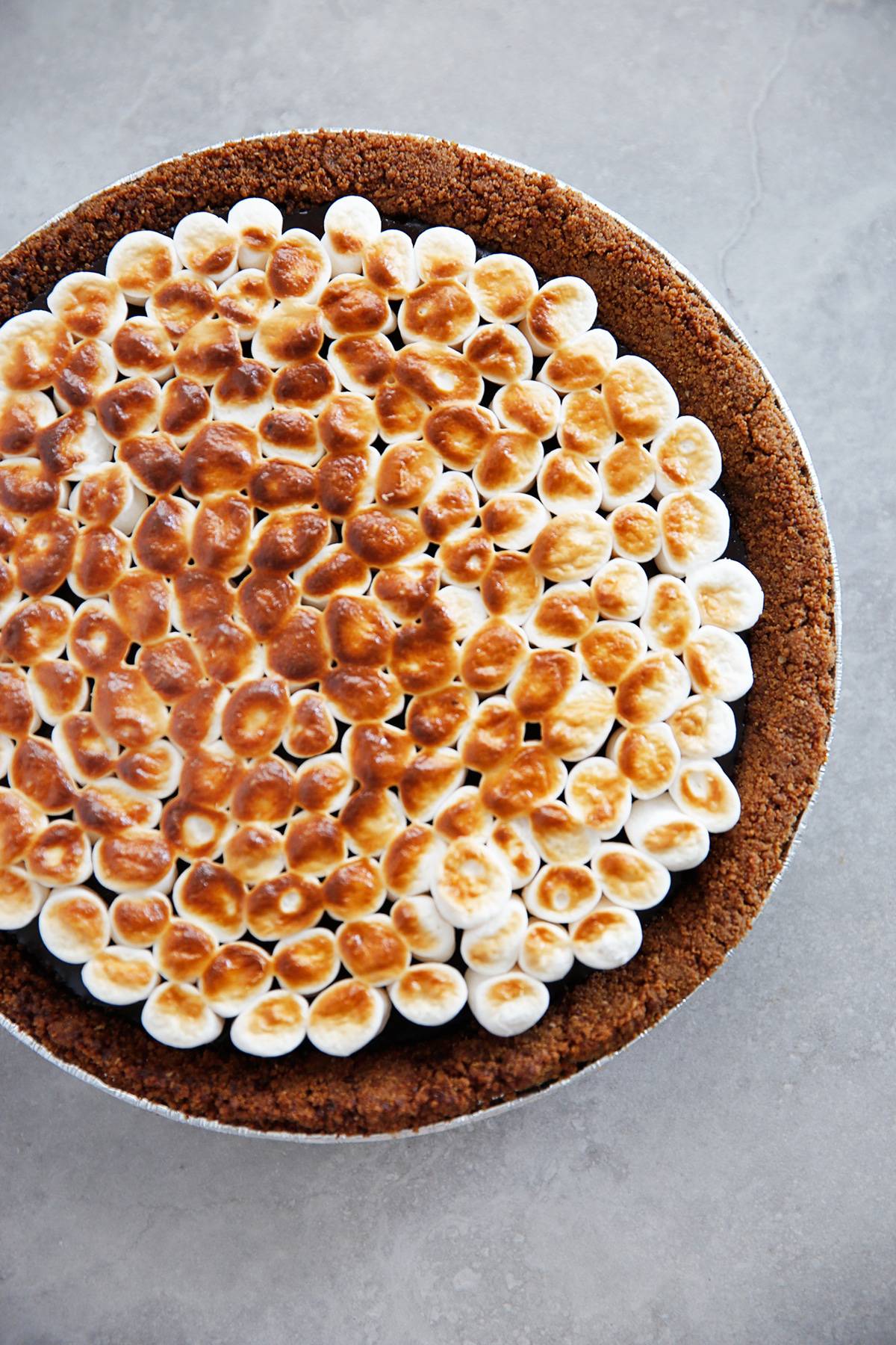 S'mores Pie with marshmallows on top.