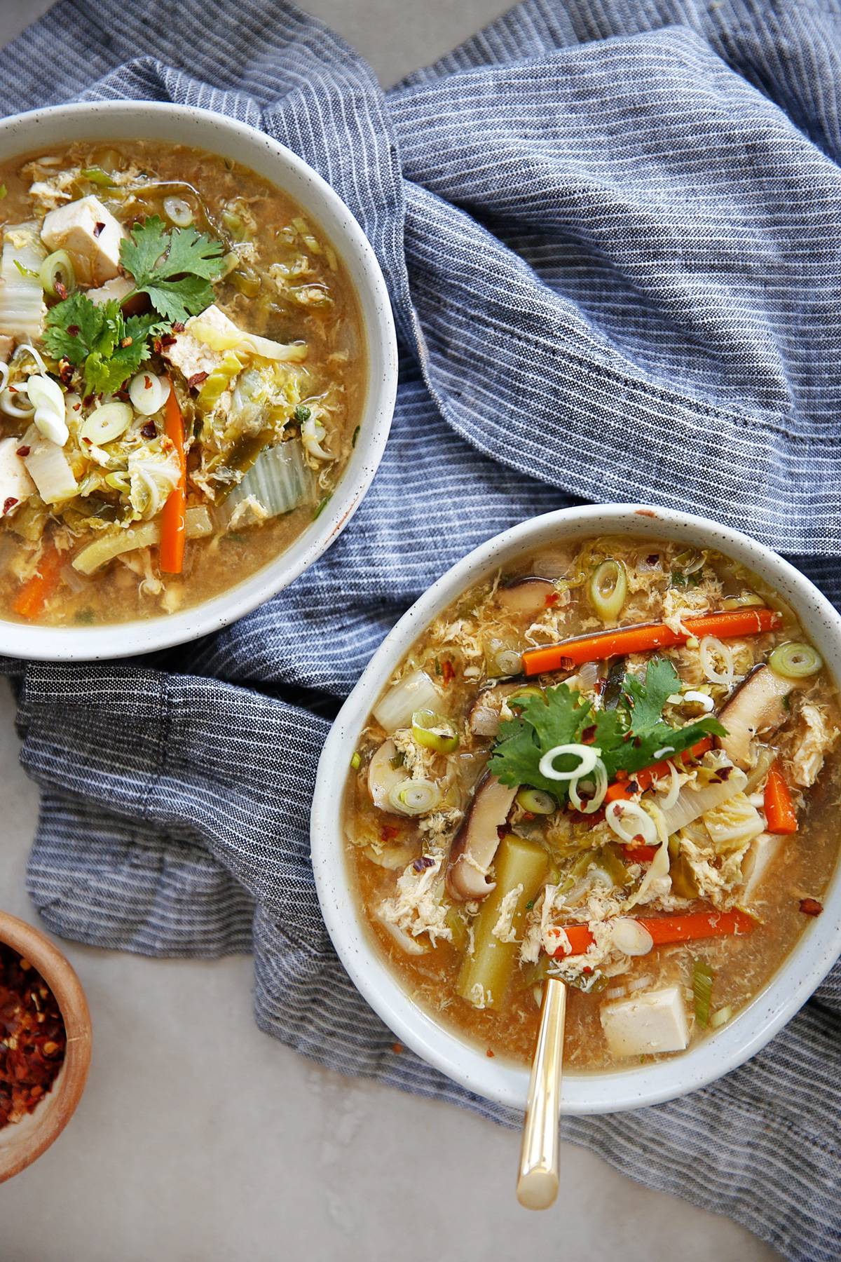 Two portions of cooked hot and sour soup recipe