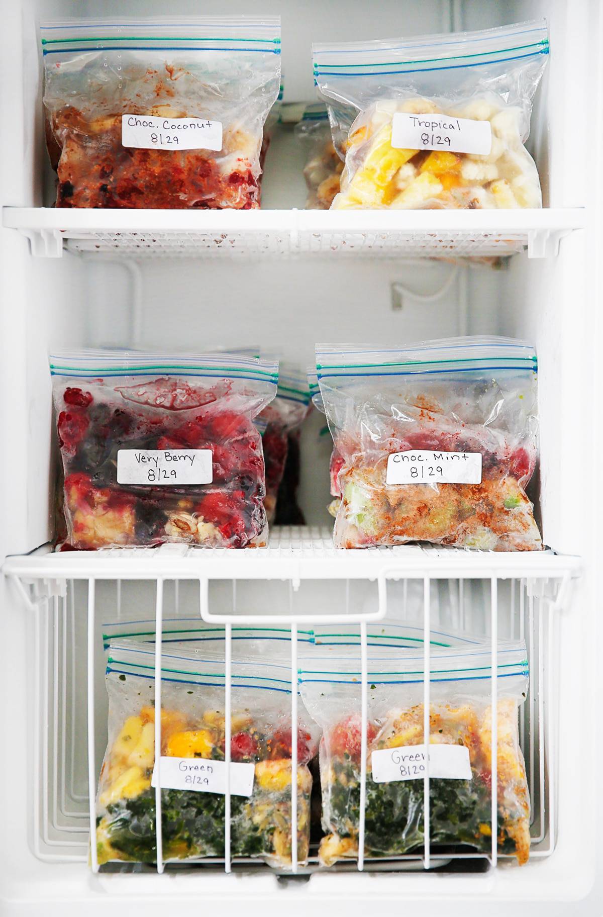 Smoothie Freezer Packs in the freezer