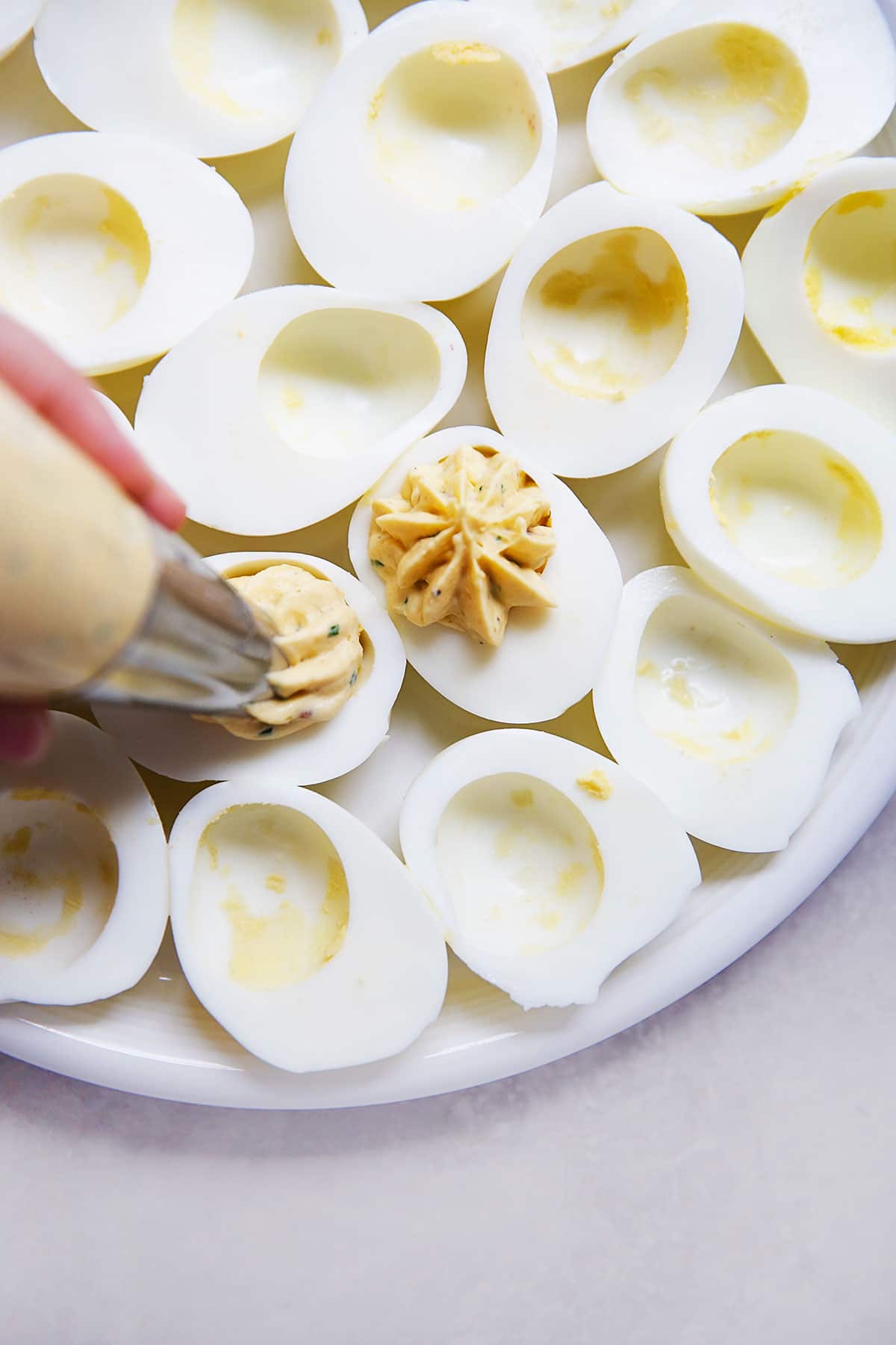 Piping deviled eggs