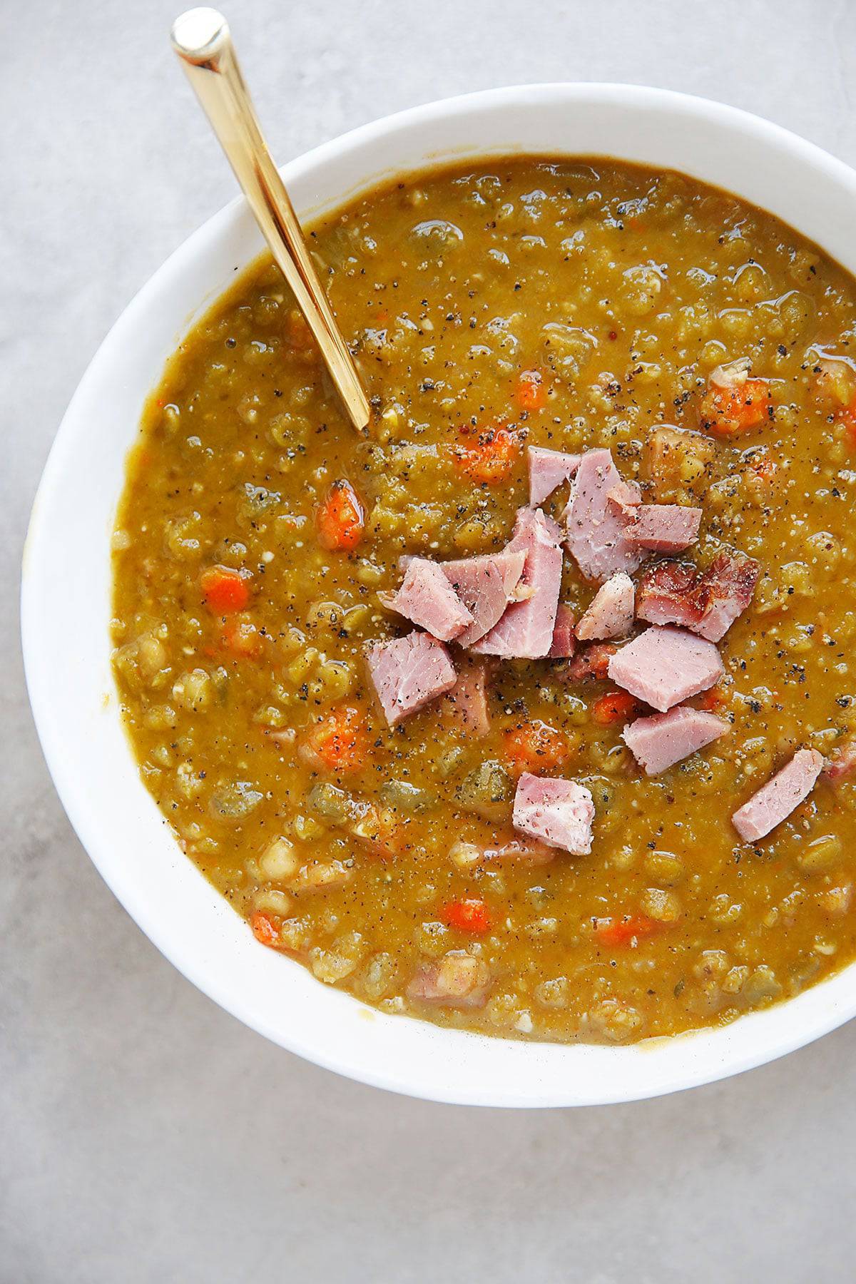 Split Pea Soup with ham in a bowl