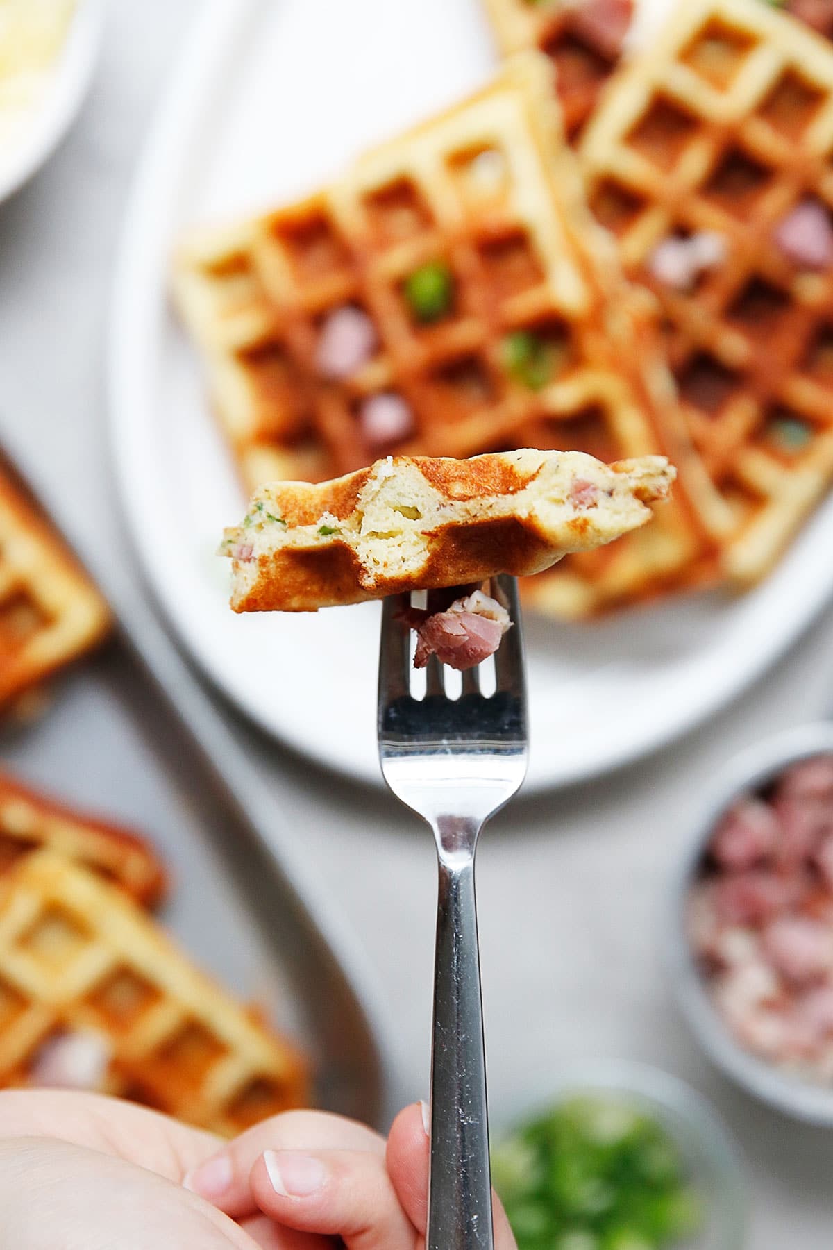 Ham and Cheddar Paleo Waffles