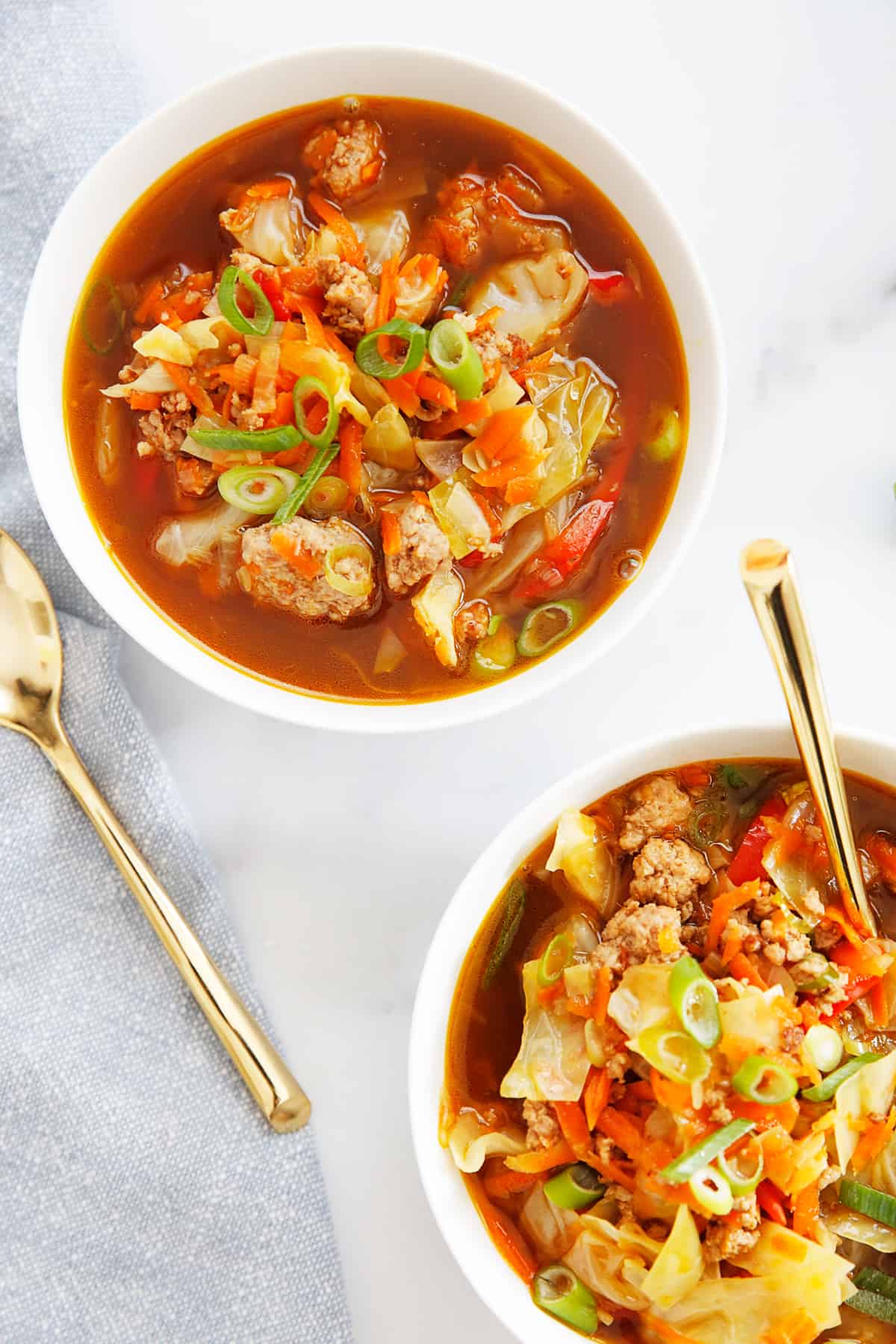 Two portions of paleo egg roll soup