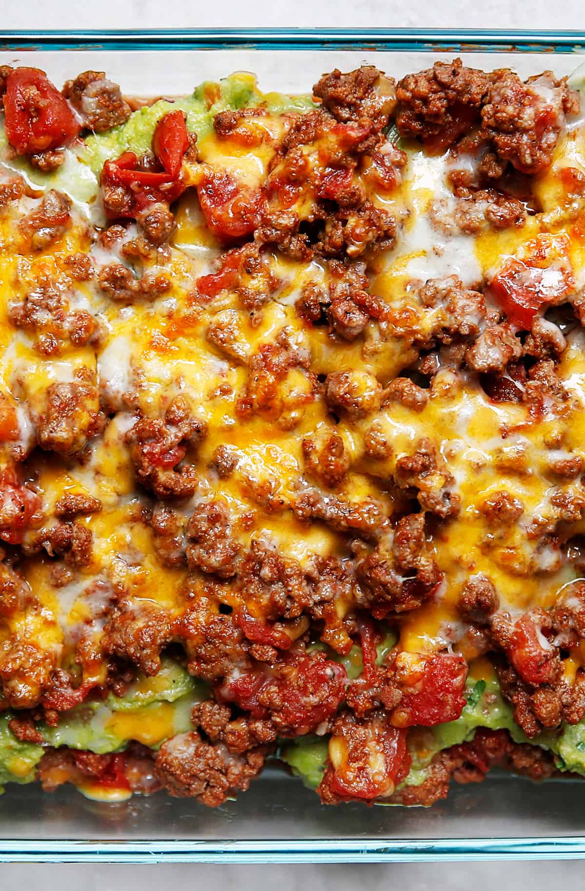baked 7 layer taco dip with meat