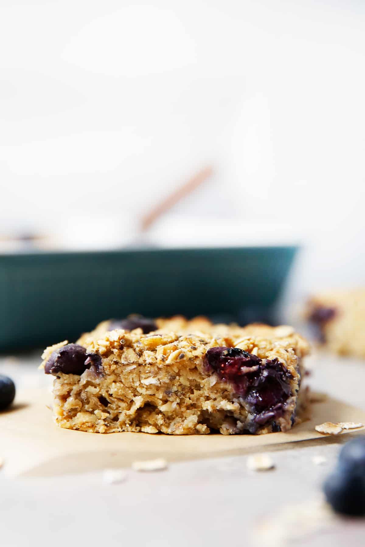 Up close shot of blueberry oatmeal bake