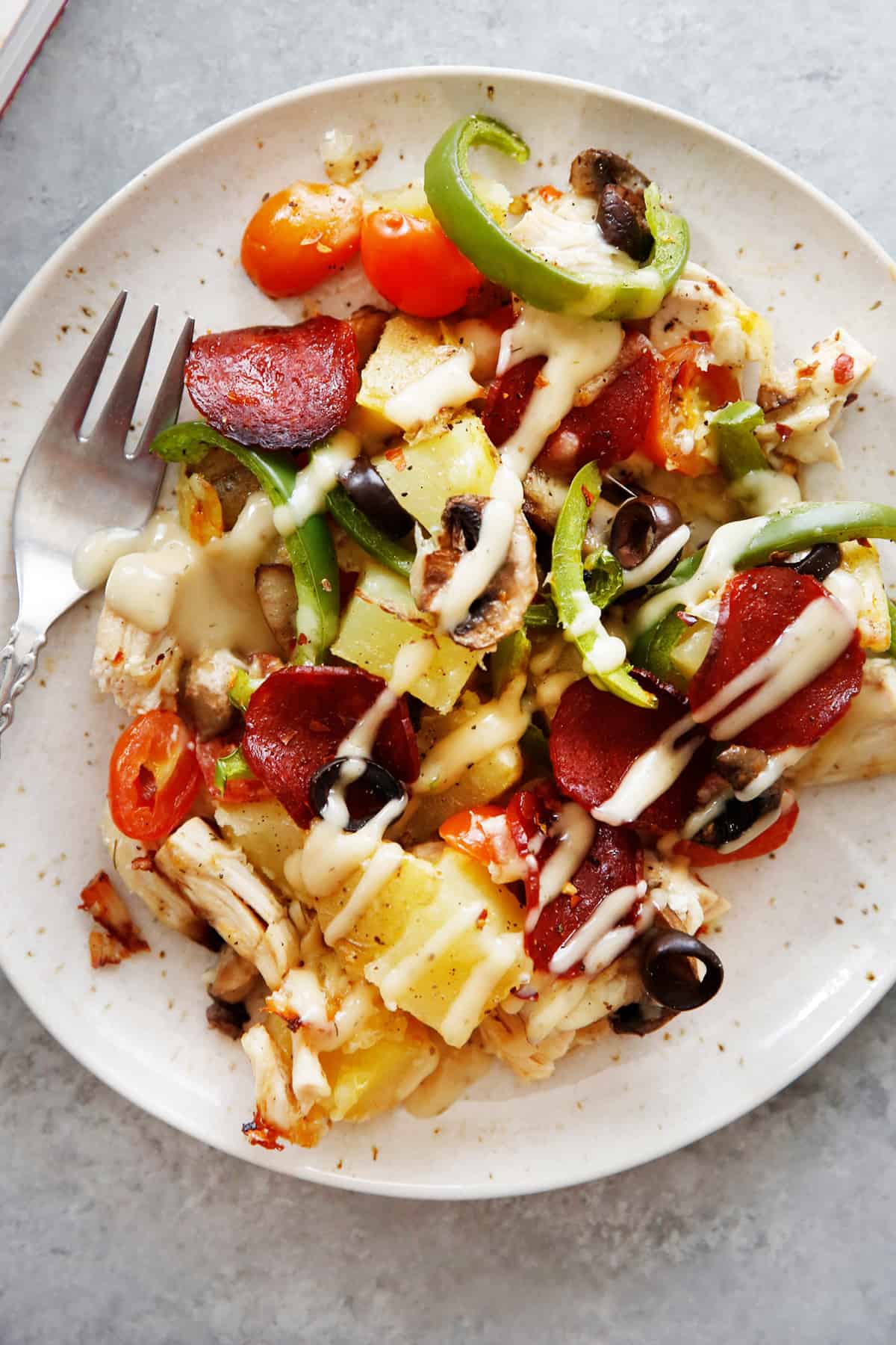 Plate of chicken breast sheet pan dinner