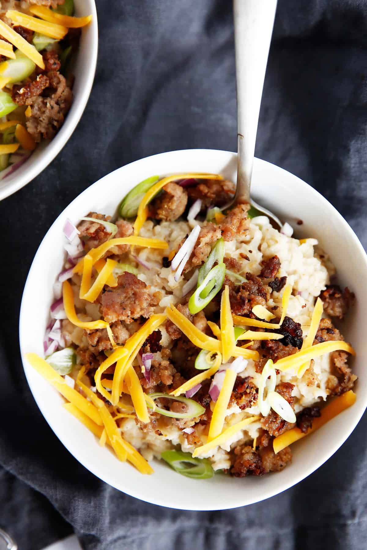 Breakfast fried rice in a bowl.