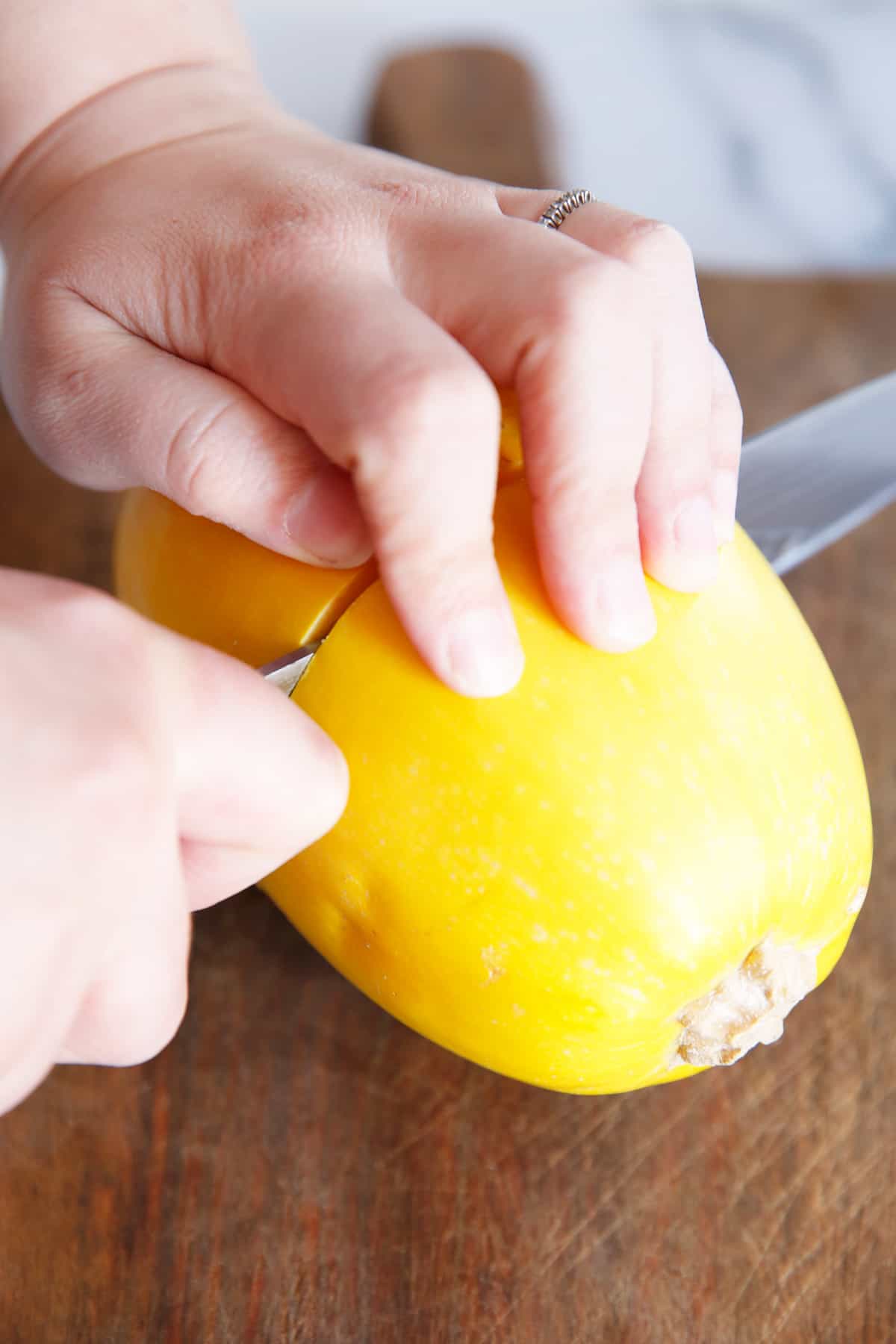 Safe knife skills so you can learn how to cut spaghetti squash