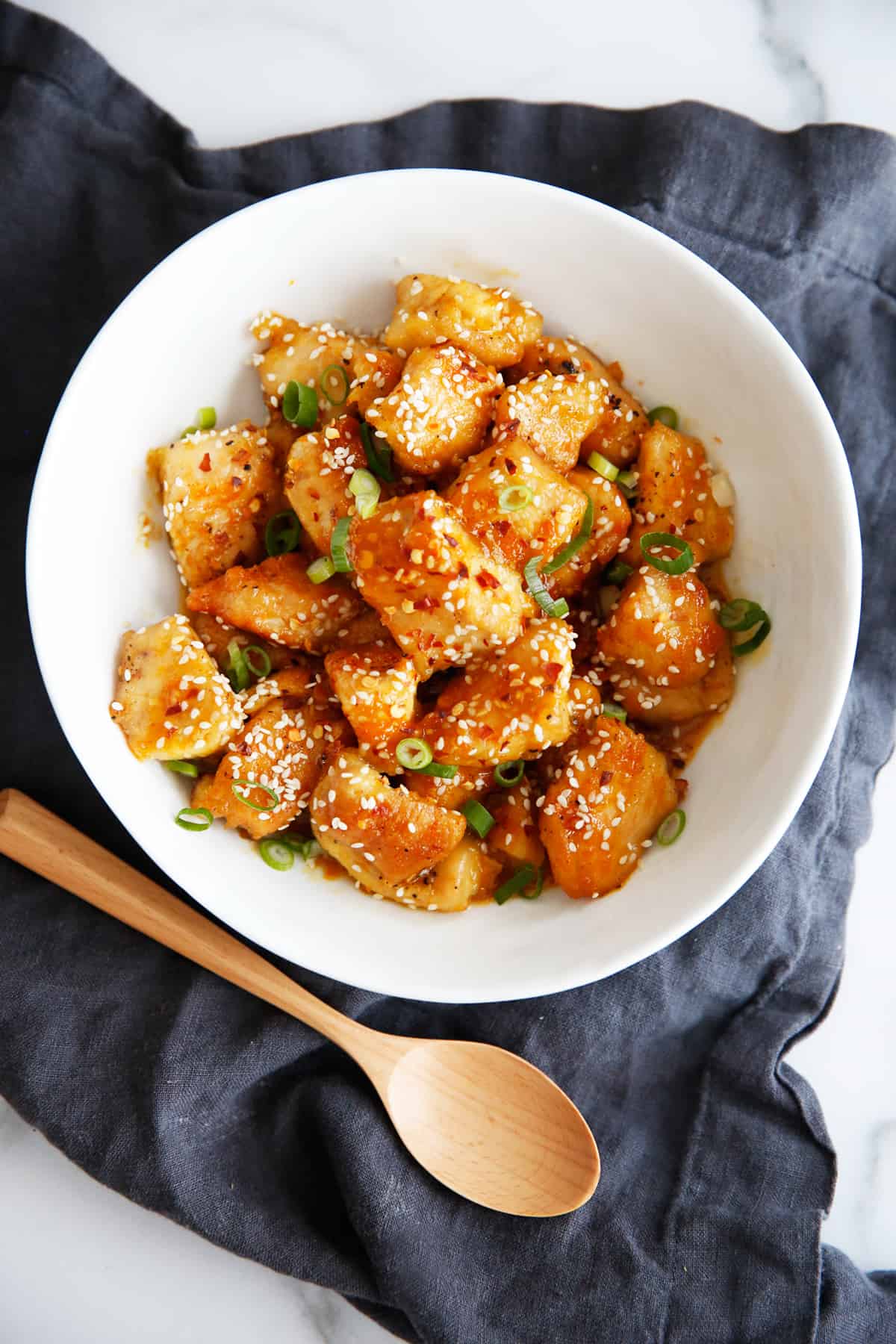 Bowl of quick orange chicken