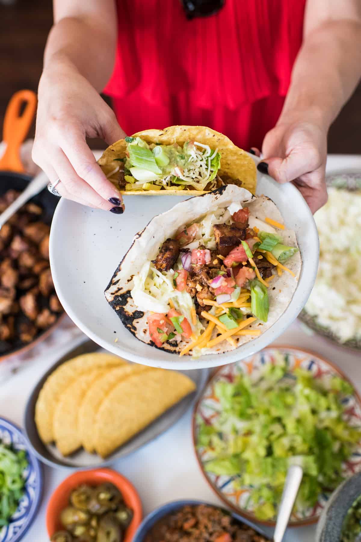 Taco bar ideas and spread on table