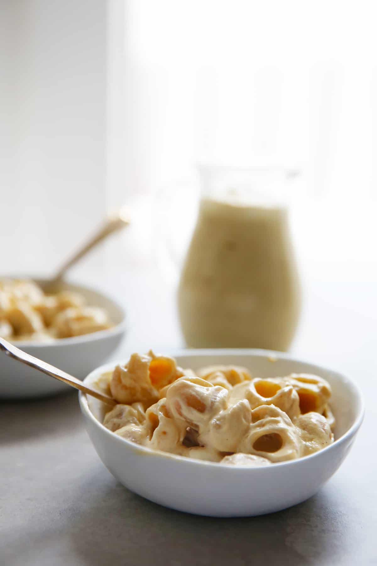 bowl of Mac and cheese made with vegan cheese sauce