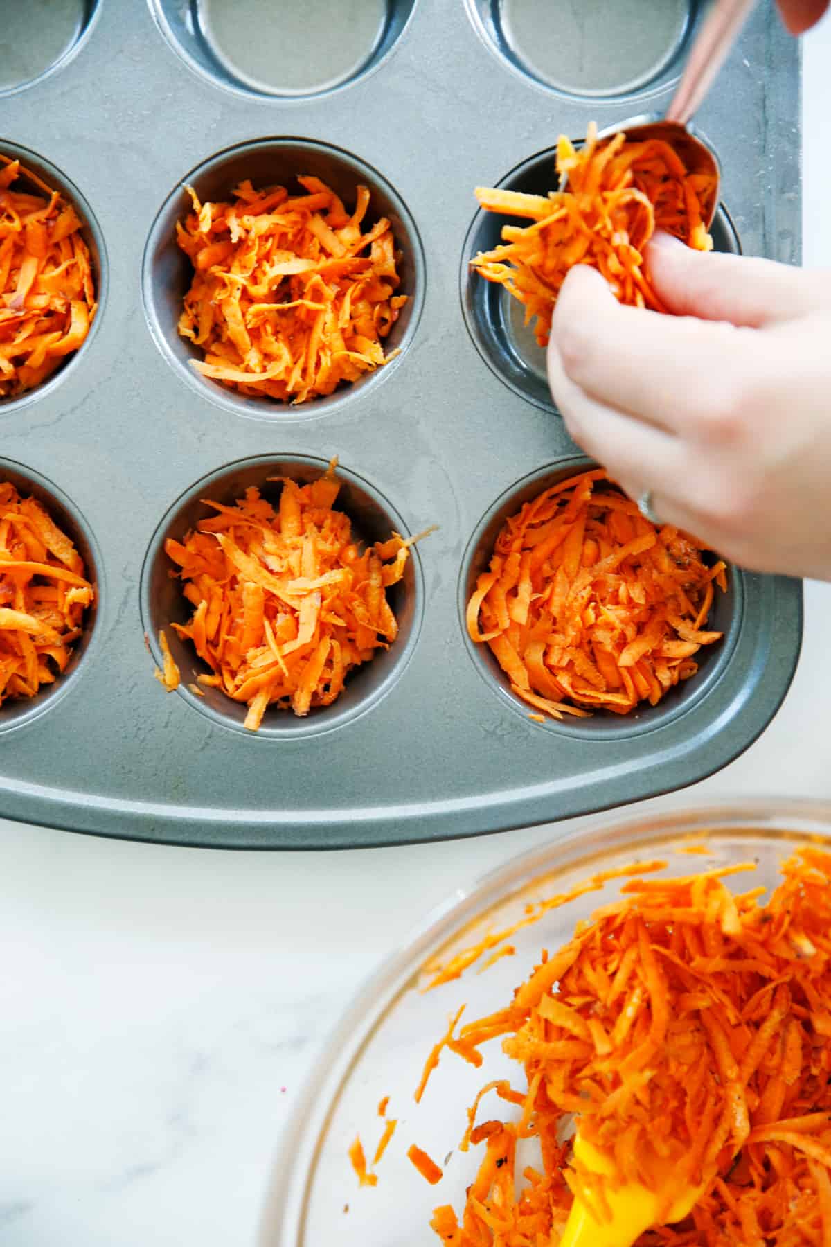 sweet potato crust in muffin tin