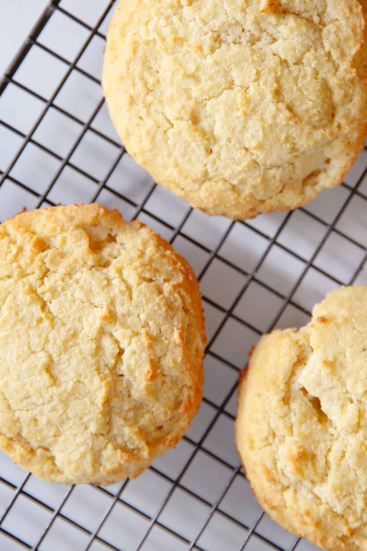 gluten free biscuit recipe cooked and cooling on a rack